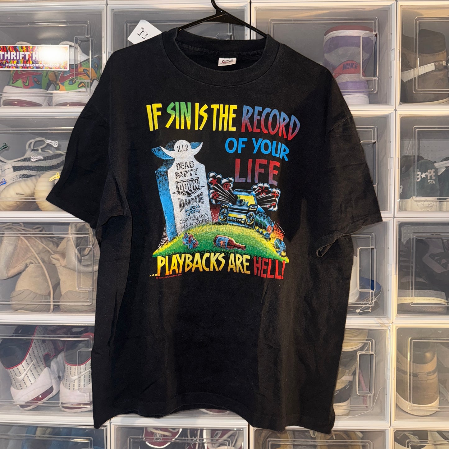 Vintage Jesus Tee - If Sin is the Record of Your Life - XL - 24 X 29