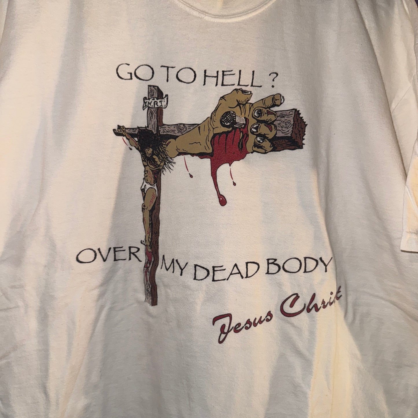 Vintage Jesus Tee - XL - Go to Hell? Over My Dead Body - 25 X 30