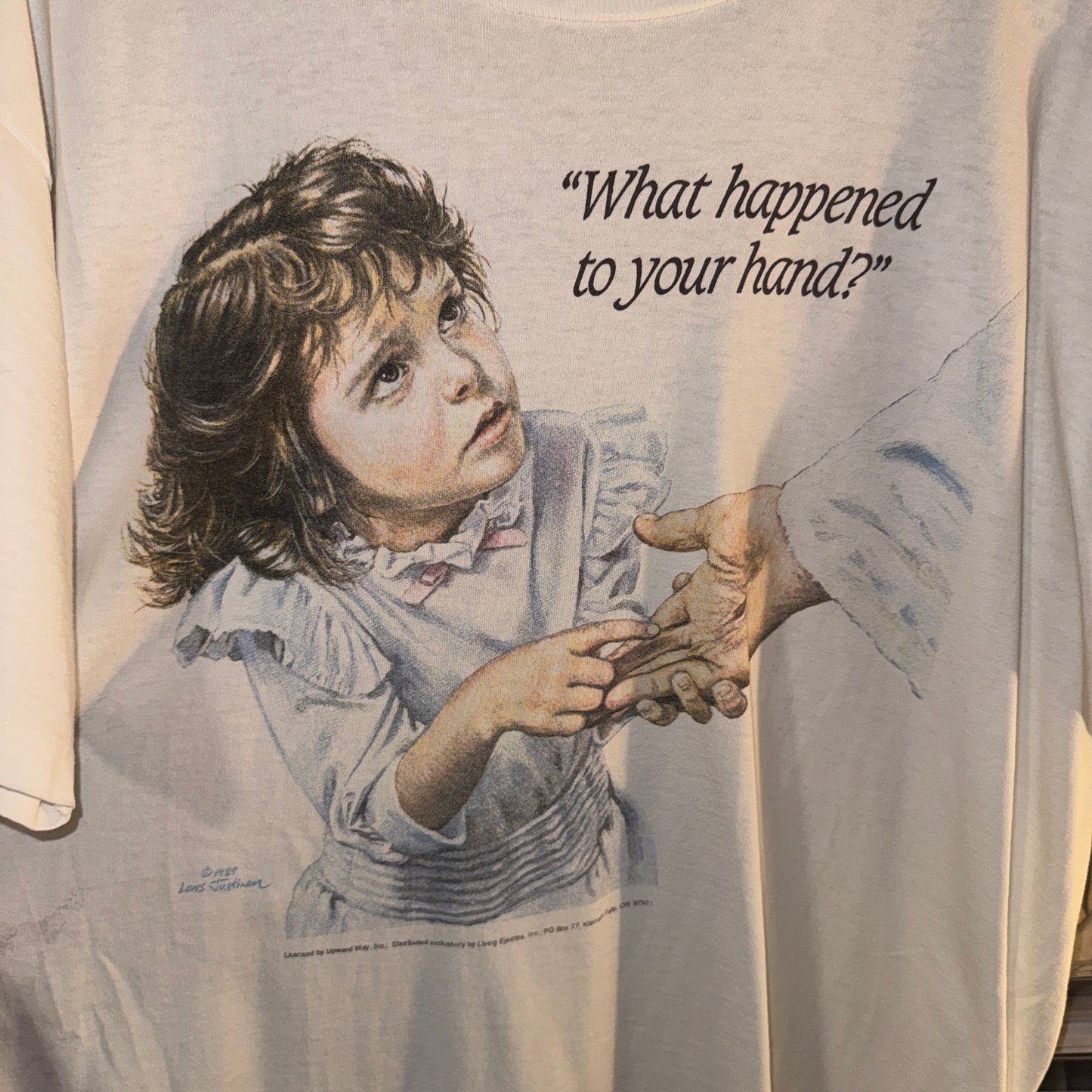 Vintage Jesus Tee - What Happened to Your Hand - L - 23 X 30